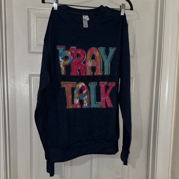 Love In Faith Sweaters - Navy Sweatshirt with Colorful Graphic Text